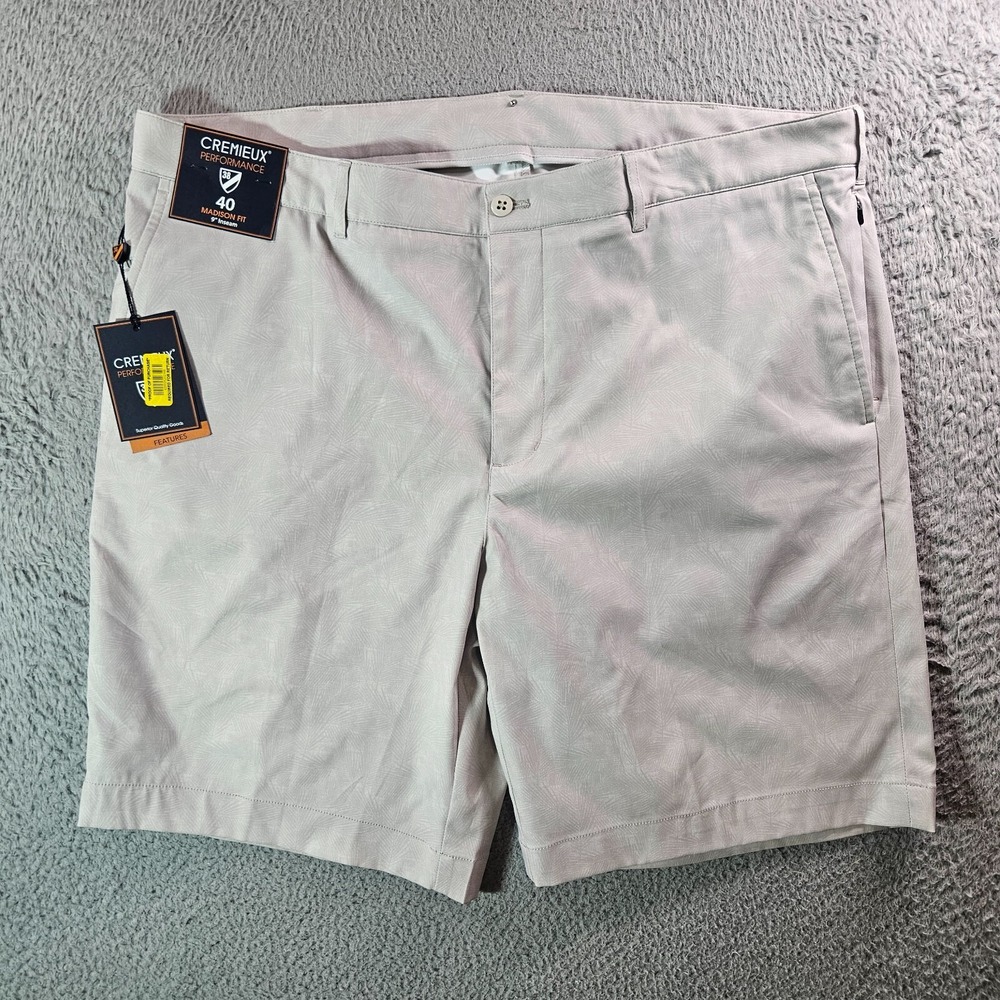 NWT Cremieux Performance Shorts Men 40 x 9" Stretch Palm Leaf Print‎ Gray